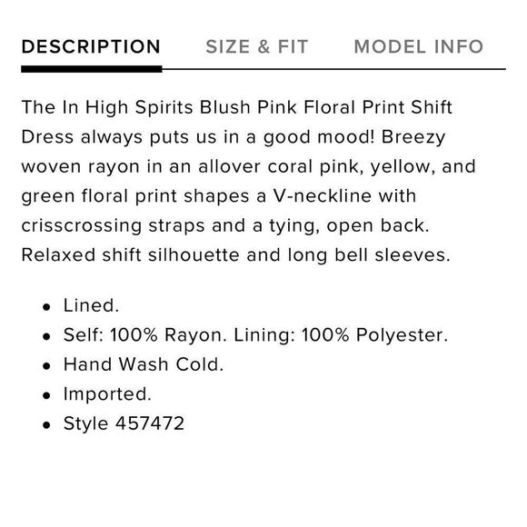 Lulus Blush Floral Long Bell Sleeve Open Back Swing  Dress XS NWT - Picture 3 of 8